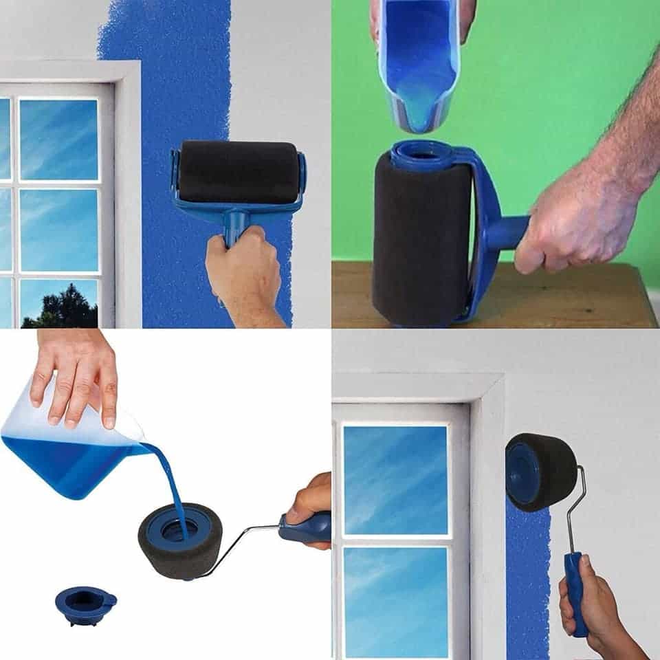2021 Version mise à jour Rouleau de Peinture avec Réservoir Rouleau de Peinture Professionnel et Anti Goutte Idéal pour Peindre Un Plafond 8pz-blue